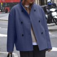 thumbnail image 2 of Women's Vintage Brown Tweed Jacket Coats Blazers, Solid Color Winter Warm Outerwear, Casual Daily Wear Work Office Travel Fashion Essential Gift for Women | Aestivo,Blue L, 2 of 9