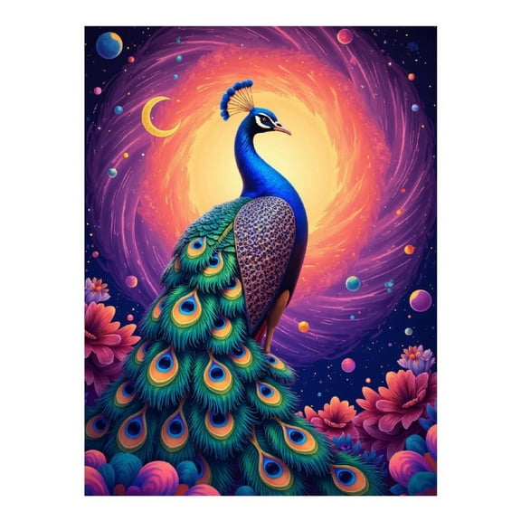 Diamond Art Kit for Adults, Peacock Celestial Night Blooms Diamond Painting for Adults Beginners, DIY Diamond Art Painting Kits, 5D Diamond Painting Crafts for Home Decor 12x16 Frameless
