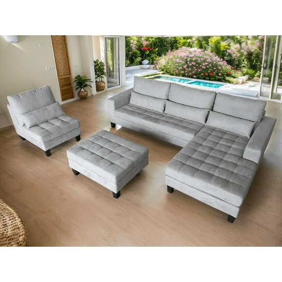 Stendmar Modern Grey Microfiber Sectional Couch Sofa Set S6839RG