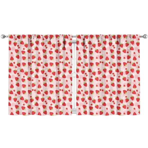 Nursery Curtains Boys Girls Kids Strawberry Plants Fruit Pink Print Pattern Window Drapes for Living Bedroom Playroom Room Decor Rod Pocket 52x63 Inch 2 Panels