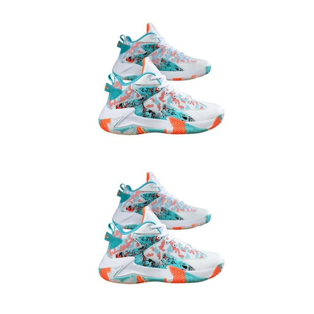 Sonducket Zapatillas de baloncesto para hombre, zapatillas transpirables, deportivas altas para deportes al aire libre, gimnasio, calzado para Blanco Naranja cuarenta y seis 2piezas