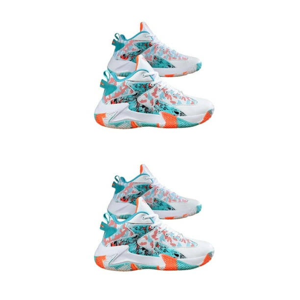 Qarigey Zapatillas de baloncesto para hombre, zapatillas transpirables para entrenamiento, antideslizantes, ligeras, resistentes al desgaste, Blanco Naranja treinta y ocho 2piezas