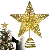 BinKFF Christmas Decoration - 6.3 inch Christmas Glitter Star Tree Toppers, Metal Silver Star Lighted with LED Warm White Lights for Xmas Decorations, Holiday Party Indoor Decor