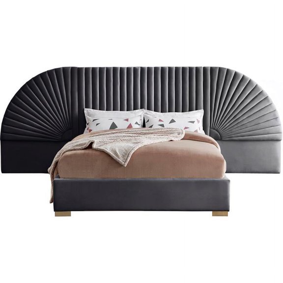 Meridian Furniture Cleo Gray Velvet Queen Bed