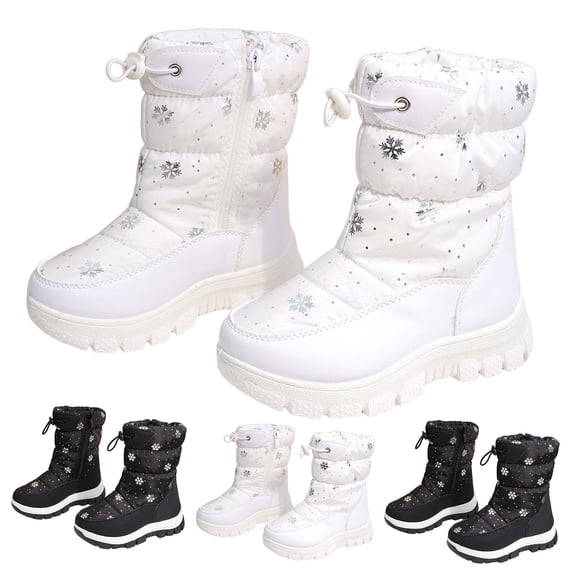 Dakaela 5-11Y Boys Girls Snow Boots Kids Winter Mid Calf Booties Toddler Cold Weather Waterproof Outdoor Shoes with Arch Support Black