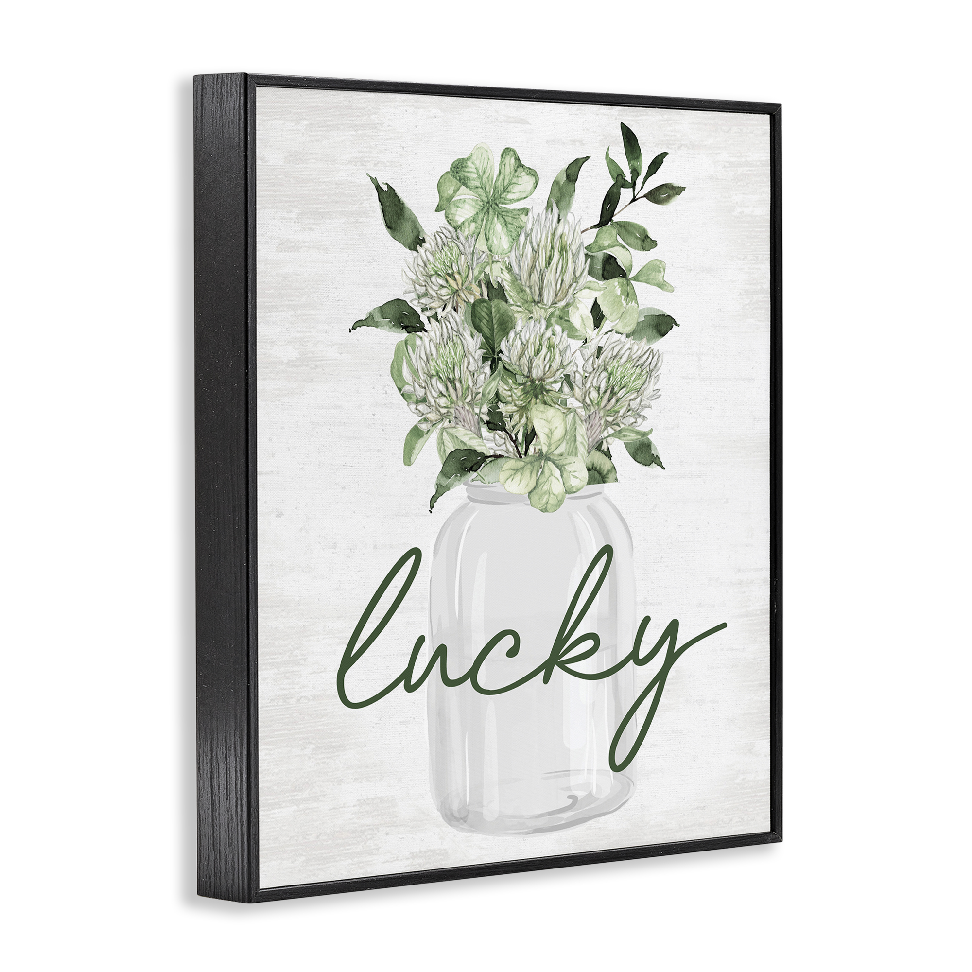 Stupell Industries Lucky Spring Shamrocks Botanical & Floral Painting Black Framed Art Print Wall Art, 16 x 20
