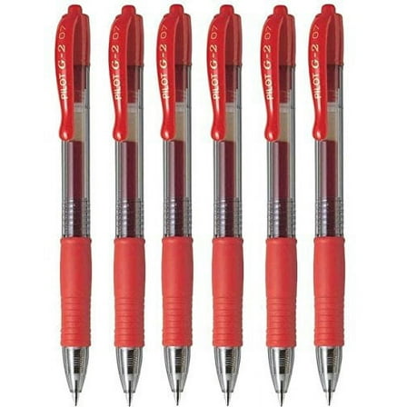 Pilot G2 07 Red Fine Retractable Gel Ink Pen Rollerball 0.7mm Nib Tip 0.39mm Line Width Refillable BL-G2-7 (Pack Of 6)