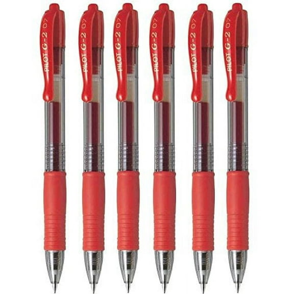 Pilot G2 07 Red Fine Retractable Gel Ink Pen Rollerball 0.7mm Nib Tip 0.39mm Line Width Refillable BL-G2-7 (Pack Of 6)