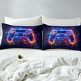 thumbnail image 3 of Gaming Gamer Fitted Sheet Video Game Bed Sheets Blue Orange Neon Lights Gamepad Bed Sheets Set Modern Game Theme Sheets Queen Teens Youth, 3 of 4