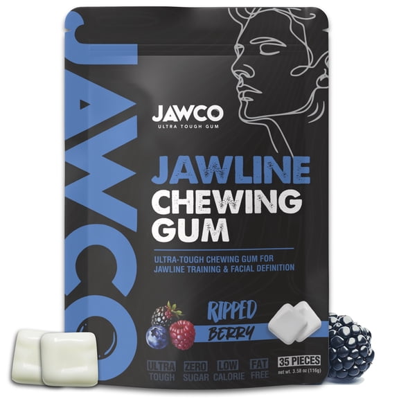 JAWCO Ultra-Tough Jawline Chewing Gum | Ripped Berry Facial Fitness Hard Gum