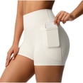 thumbnail image 2 of Vibrex Women's High Waist Yoga Shorts with Pockets, Solid Color Stretchy Athletic Workout Shorts, Slim Fit Casual Summer Active Bottoms,White_M, 2 of 9