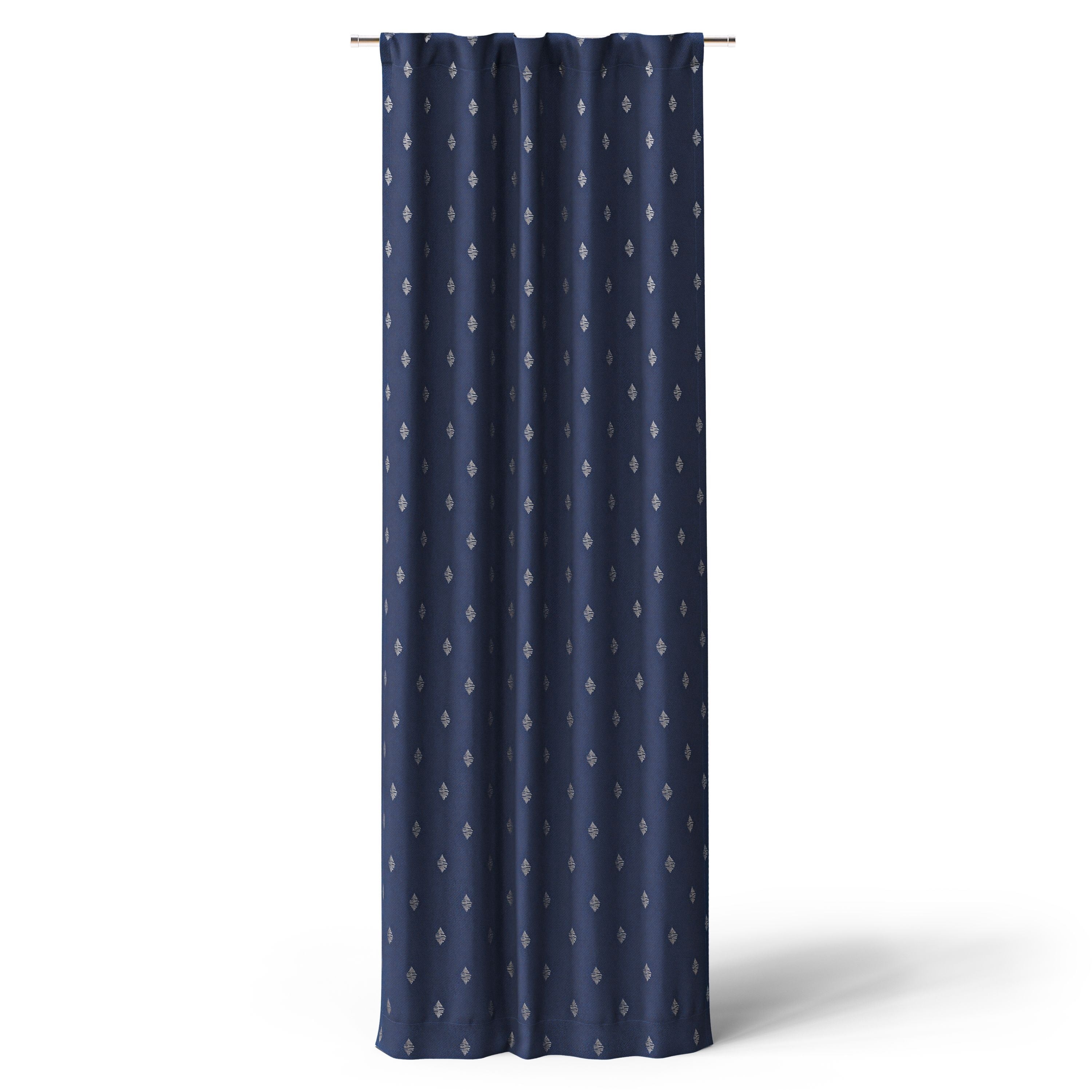 Mainstays Kids Navy Blue Metallic Puff Print Diamond Blackout Rod Pocket with Back Tabs Single Curtain Panel, 38" W x 84" L