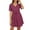 Wine, variant on Fesfesfes Spring Dresses for Women V Neck Buttons Short Sleeve Dress Casual Solid Color Knee Length Dress