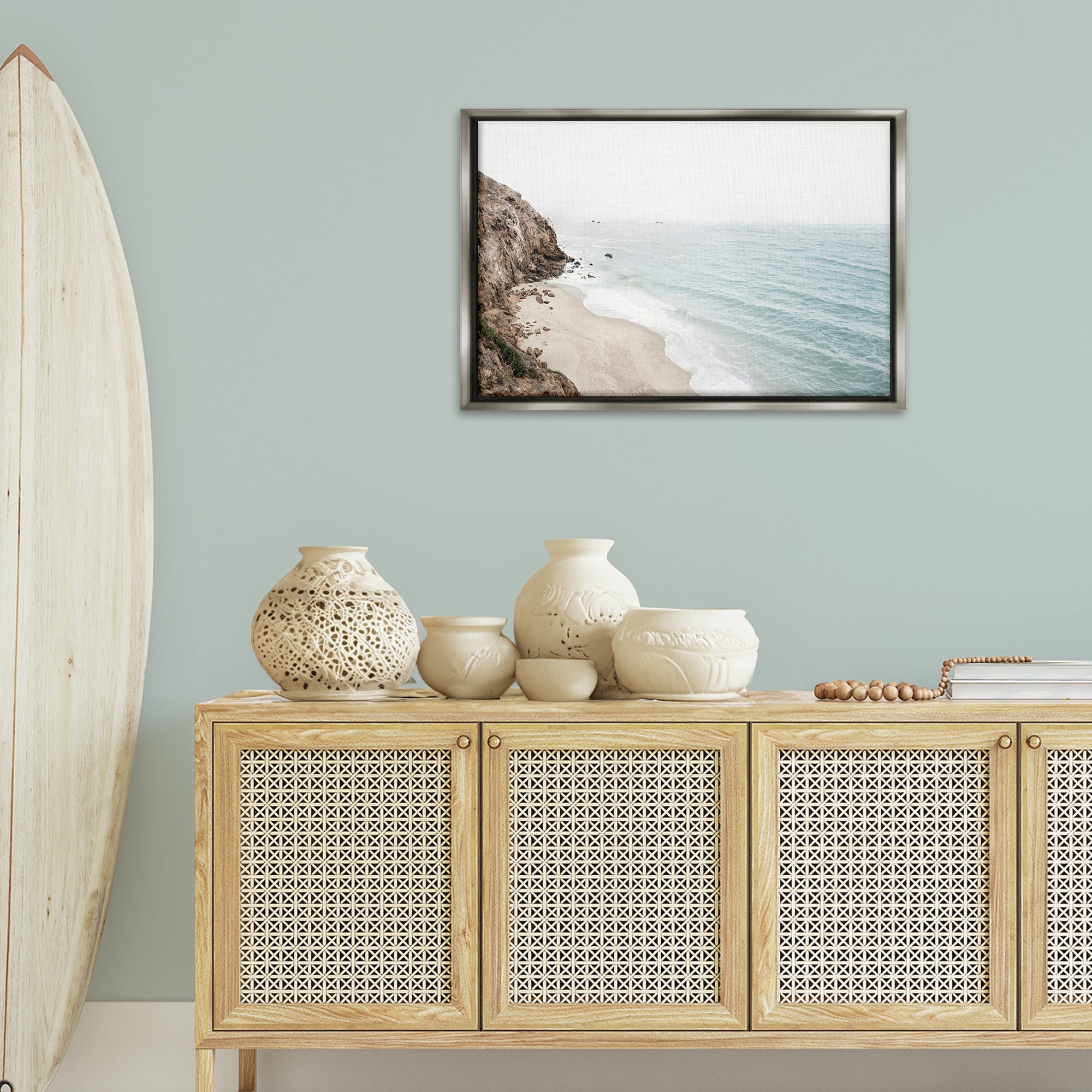 Stupell Industries California Coast Cliffs Nautical & Beach Photography Gray Floater Framed Canvas Art Print Wall Art, 31 x 21