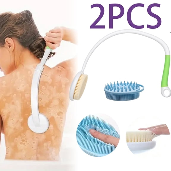 27.5-Inch U-Shaped Back Scrubber with Silicone Brush, Long Handle Body Scrubber for Limited Mobility & Easy Back Cleaning