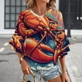 thumbnail image 3 of Colorful Lobster Illustration Women's V-Neck Blouse With 3/4 Ruffled Bell Sleeves Casual Top Ladies Blouses, 3 of 7