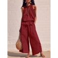 thumbnail image 4 of Women'S Linen 2 Piece Outfits Sleeveless Ruffle Top Wide Leg Pants Summer Loungewear Beach Sets XXL, 4 of 8