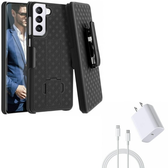 Case Belt Clip w 18W Fast Home Charger for Samsung Galaxy S21 Plus - Holster Swivel Cover, PD Type-C 6ft USB-C Cable