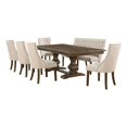 thumbnail image 1 of 7pc Walnut Wood Dining Set with Extendable Table + Beige Linen Chairs + Bench, 1 of 7