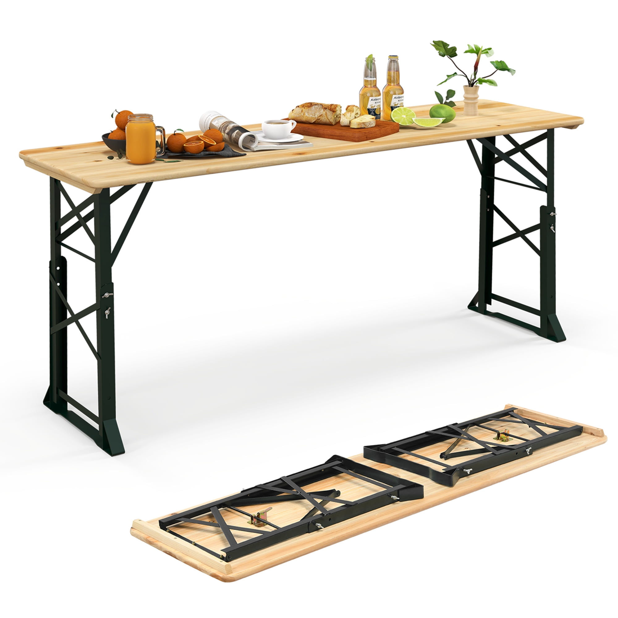 Costway 5.5 Ft Outdoor Folding Wood Picnic Table Height Adjustable Metal Frame Walmart