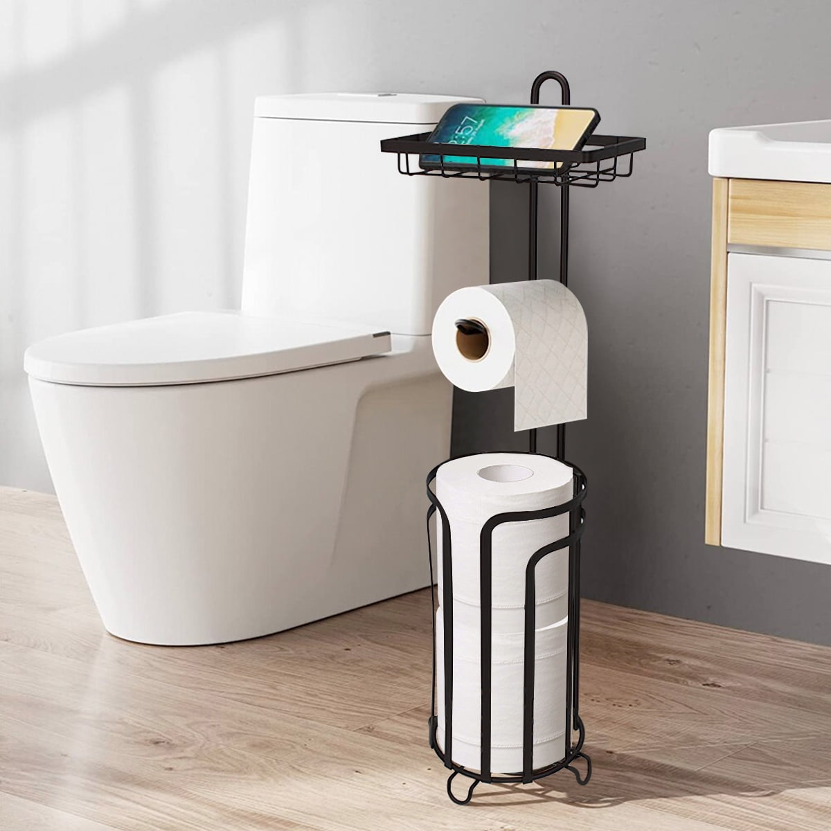 Techvida Tissue Paper Roll Stand, Bathroom Toilet Paper Storage Holder,  Floor Standing Toilet Paper Dispenser, Clearance