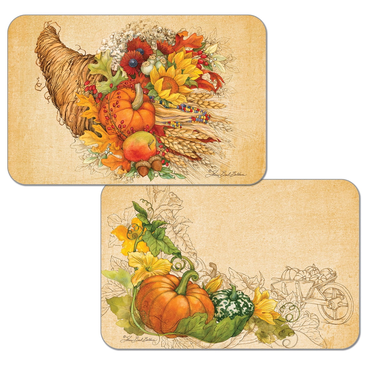 WipeClean Reversible Holiday Placemats, Fall Pumpkins, Set of 2, Made