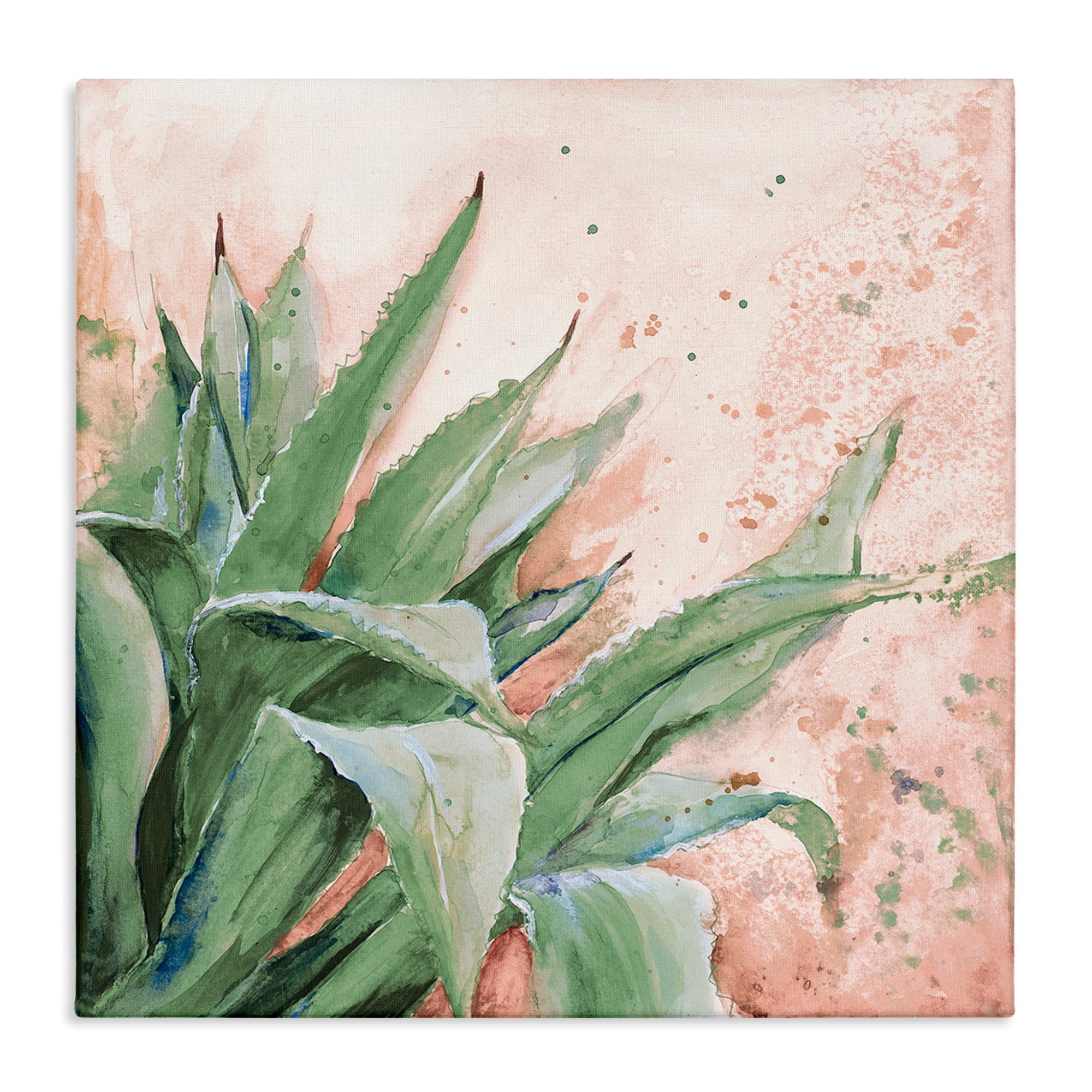 Green Succulent Plant Leaves Contemporary Paint Splatter Botanical & Floral Gallery-Wrapped Canvas Print Wall Art, 17x17