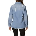 thumbnail image 3 of INSPIRE CHIC Women's Jean Jacket Oversized Frayed Hem Pockets Long Sleeve Button Down Denim Jackets XS Light Blue, 3 of 6