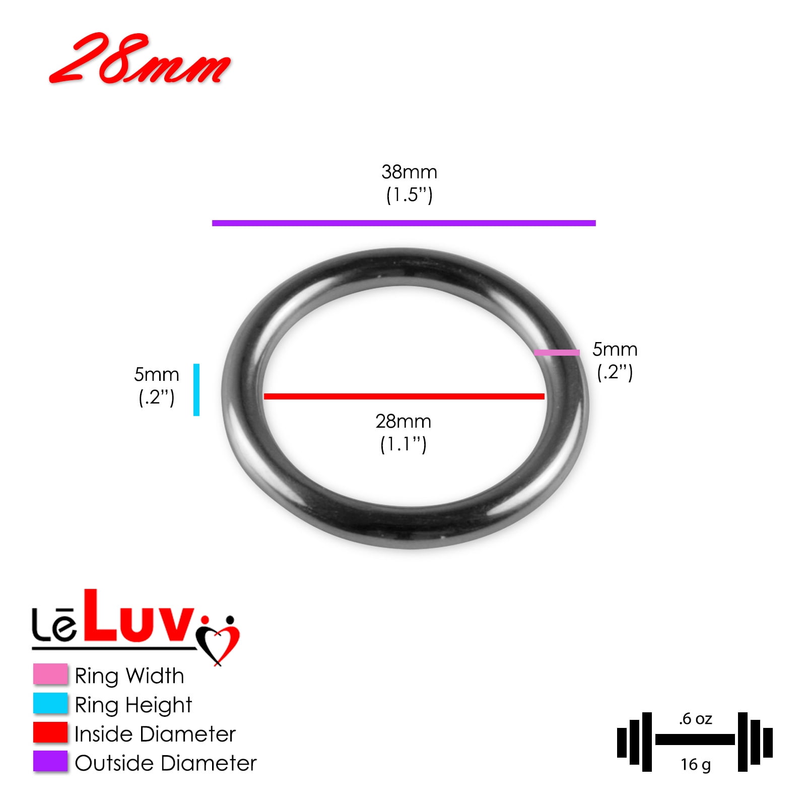 LeLuv 6mm Round Gauge Glans Rings | 26mm, 28mm, 30mm I.D. Sampler Set | Powder Coated Blue