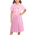 thumbnail image 2 of DJDLJWCJ Girls School Uniform Set Double Breasted Suit Collar Short Sleeve Shirt and Mid Length Pleated Skirt,Kids Formal Occasion Outfit Pink Size 6, 2 of 5