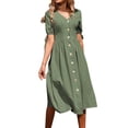 thumbnail image 1 of B91xZ Femmes Été Manches Courtes Robe Manches Courtes V Cou Casual Pull Robe Bodycon Midi Robe, Vert XL, 1 of 4