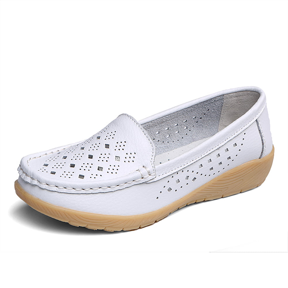Women's Casual Flat Loafers Leather Slip On Shoes Outdoor Walking Driving Comfy 