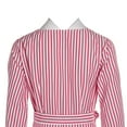 thumbnail image 4 of Women High Low Asymmetrical Shirt Clothes Striped V-Neck Blouse Wide Hem Long Sleeve Dress with Belt Casual Tops, 4 of 9
