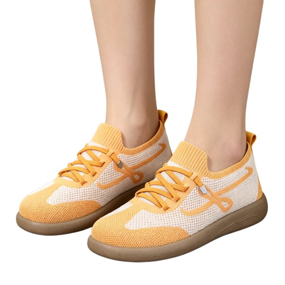 Willtoo Womens Slip On Knit Walking Sneakers Breathable Mesh Casual Flat Shoes Comfort Lace-Up Platform Daily Travel Shoes
