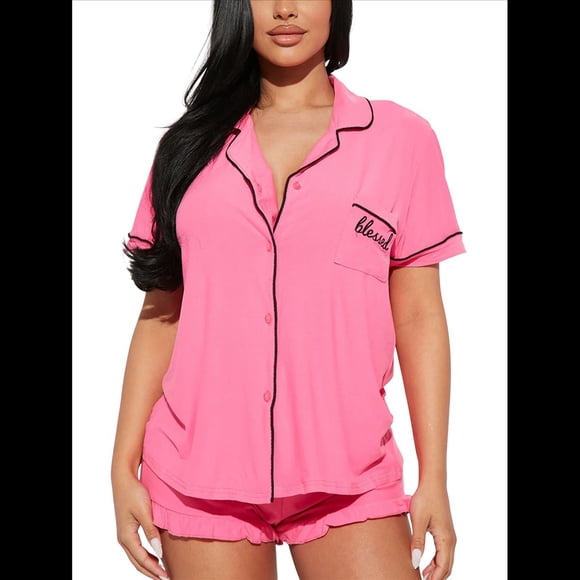 Conjuntos de Pijama para Mujer, Pijamas Suaves de Corta con Botones, Conjuntos de Pijama de Verano Rosa S
