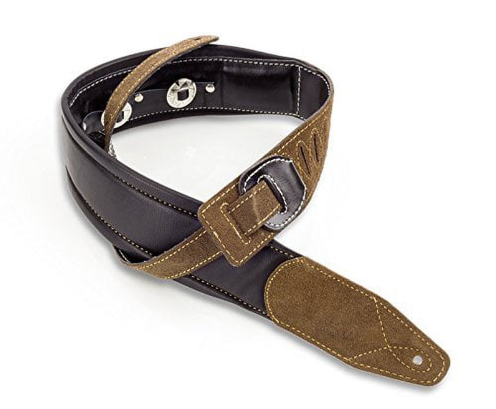 Walker & Williams C44 Premium Top Grain Black Leather Padded Concho Strap for Guitar or Bass 3.5" Wide