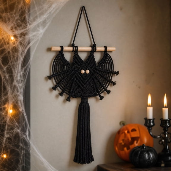 Ghost Macrame Wall Hanging - Handmade Boho Halloween Decor with Cotton Rope - Spooky Ghost Ornaments for Party Living Room Bedroom - Festive Wall Art for Home Fall Decoration | 1 Pack
