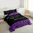 thumbnail image 3 of jejeloiu Purple Black Queen Comforter Set,Inspirational Quote Bedding Sets,Leopard Cheetah Print Bedding Comforter Set For Teens,Super Cozy Room Decor Reversible,3-Piece, 3 of 8