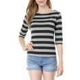 thumbnail image 1 of INSPIRE CHIC Hauts pour Femmes Non Doublés Col Rond Manches au Coude Coupe Ajustée T-Shirt Décontracté m Noir, 1 of 8