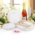 thumbnail image 3 of 200PCS White and Gold Plates - Gold Plastic Plates - Fancy Disposable Plate - Gorgeous Wedding Dinner & Dessert Plate for 100 Guests for Wedding & Thanksgiving Party, 3 of 9