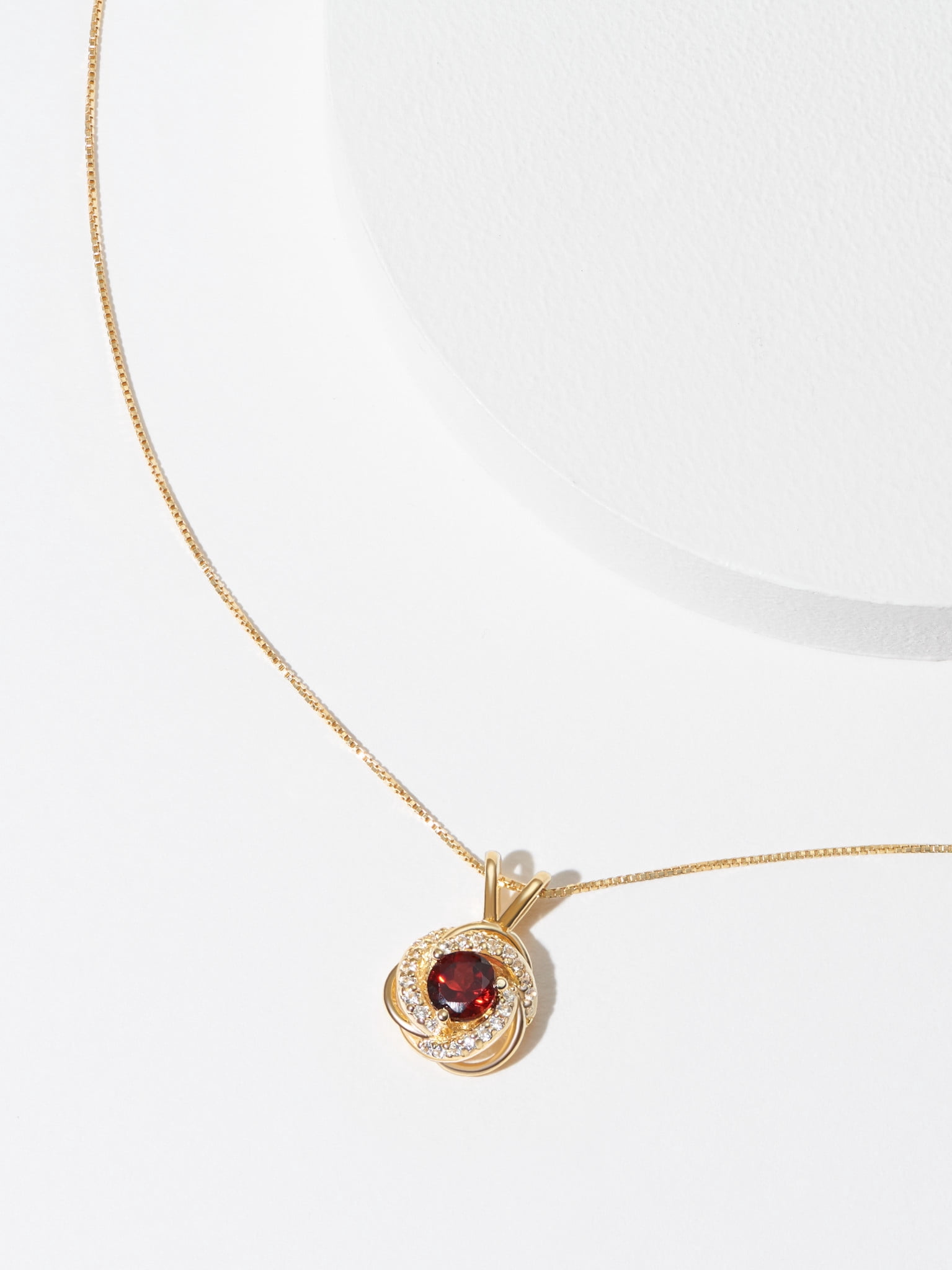 18K Yellow Gold Plated Sterling Silver Genuine Garnet January Birthstone Love Knot Pendant Necklace for Women Gift for Her