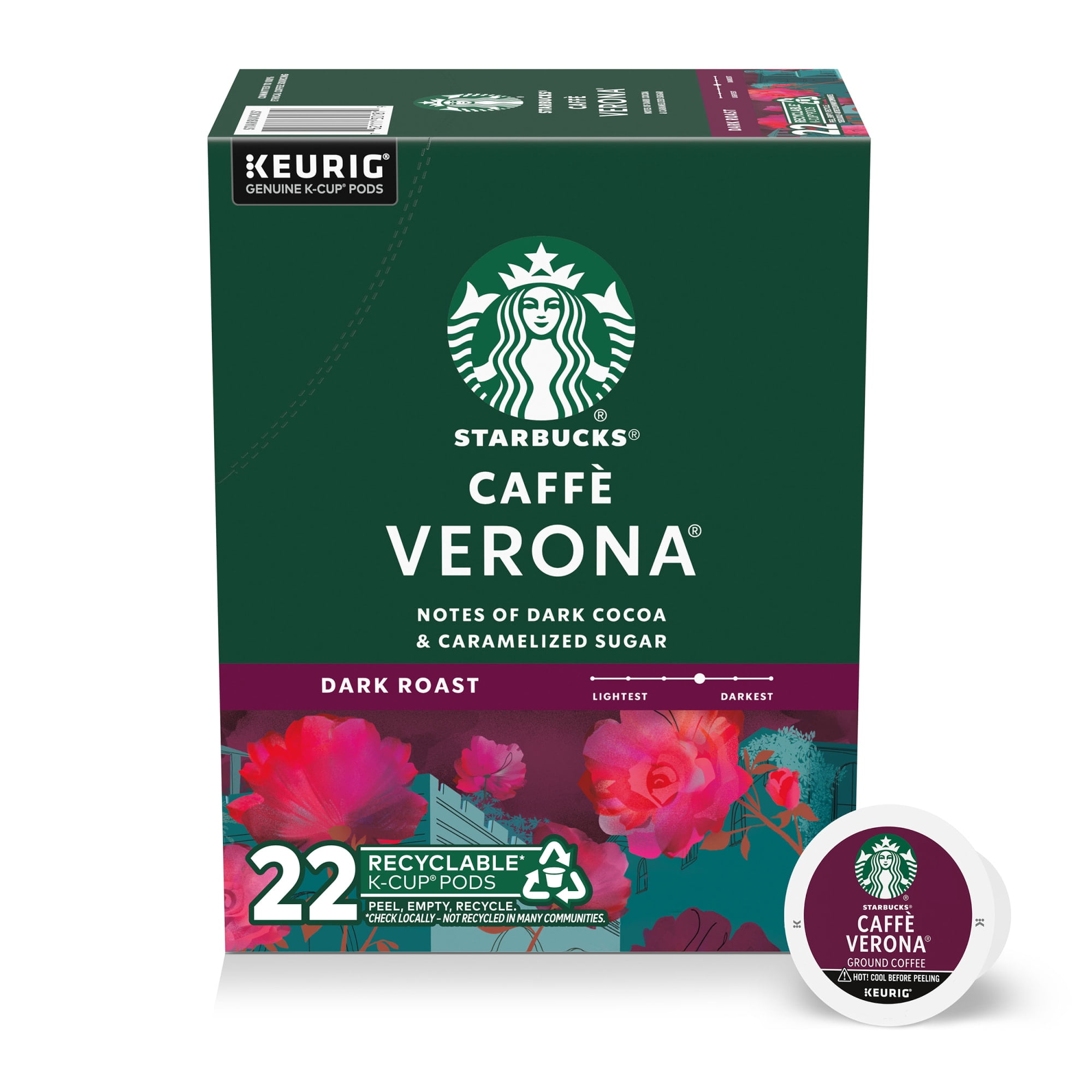 Starbucks Caffè Verona, Hot or Iced Coffee, Medium Roast K-Cup Coffee Pods, 22 Count