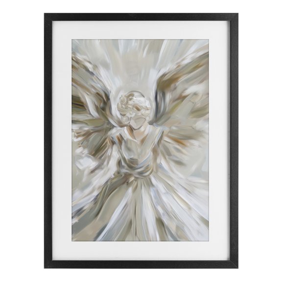 Stupell Industries Transitional Serene Angel with Flowing Wings Black Framed Print Under Glass, 14 x 20, by Petals Prints Design