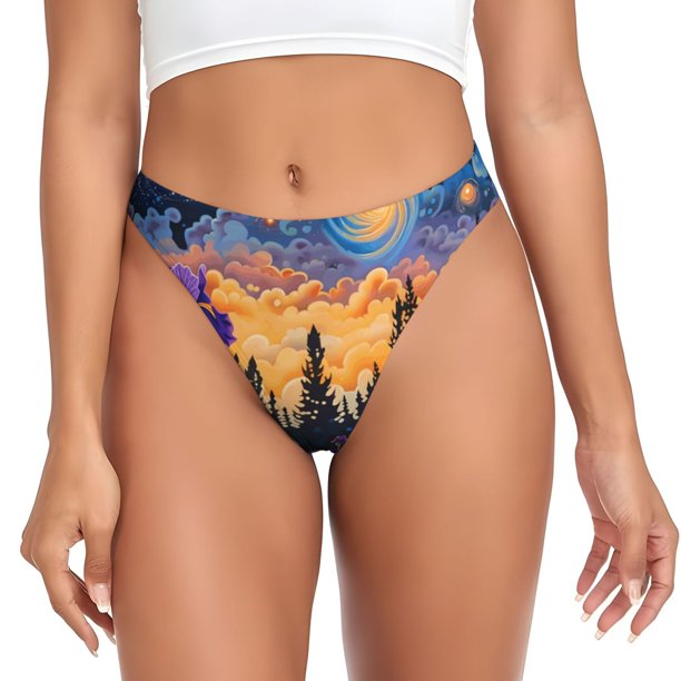 Balery Cosmic Irises At Twilight Tangas de Algodón para Mujer con Estampado – Ropa Interior Sexy, Transpirable, G-string-3X-Large