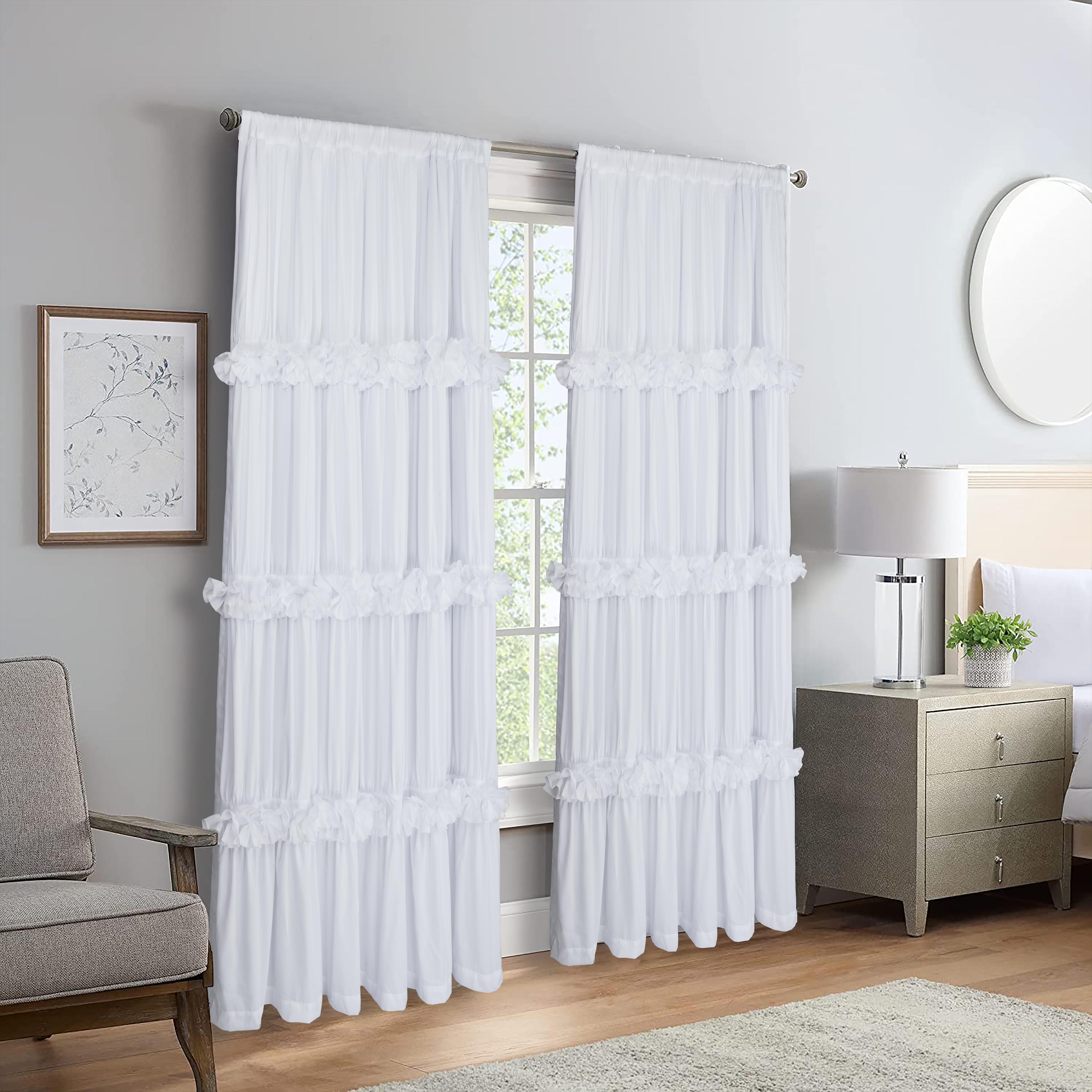 HIG Uptown Modern White Solid Print Rod Pocket Blackout Curtains, 54" x 84" (2 Panels)