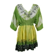 Mogul Womens Tie Dye Coverup Dress Floral Embroidered Rayon Hippy Chic Beach Cover Up