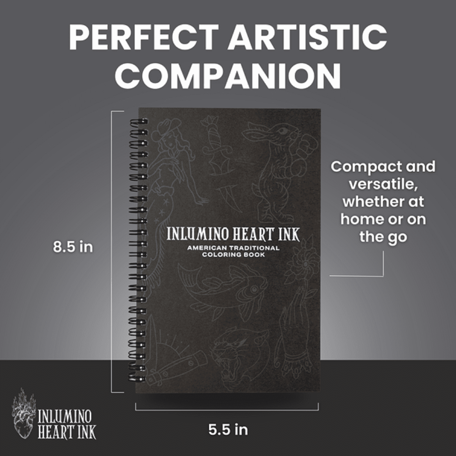 Inlumino Heart Ink Tattoo-Inspired Book for Adults - 40 Sheets 240 GSM, Stippling and Ballpoint Pen Practice