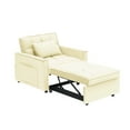 thumbnail image 6 of Modern Chair Bed, 1 Seat, Creamy White, Velvet, Adjustable Back, Brown Wood Tone Convertible Velvet Upholstery, For Living Room And Bedroom Use, 6 of 6