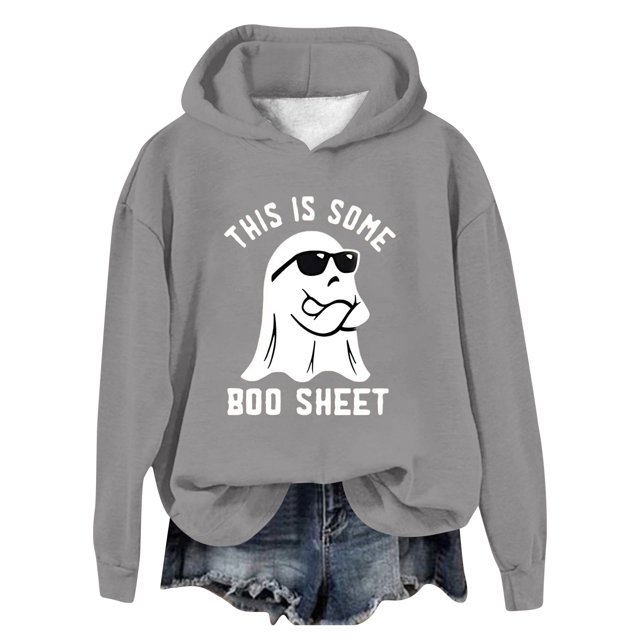 WEAIXIMIUNG Sweatshirts pour Femmes avec Poches Mode Féminine Spectre Imprimé Manches Longues Col Rond Hoodie