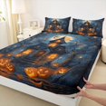 thumbnail image 4 of Manfei Halloween Castle Queen Sheets,Pumpkin Lantern Queen Sheet Sets,Black,4pcs,1 Flat Sheet, 1 Fitted Sheet and 2 Pillowcases, 4 of 6